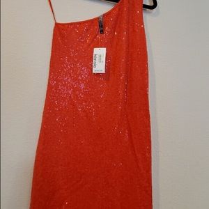 Red orange sparkle cocktail dress by Kensie